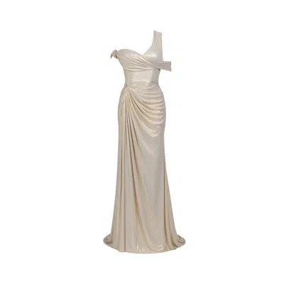Date Boutique Women's Gold / Silver Aurelia Liquid Gold Draped Gown In Multi