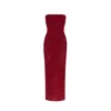 Date Boutique Women's Red Strapless Sheer Burgundy Lace Gown In Red