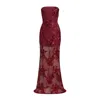 Date Boutique Women's Strapless Embroidered Floral Maxi Dress In Red