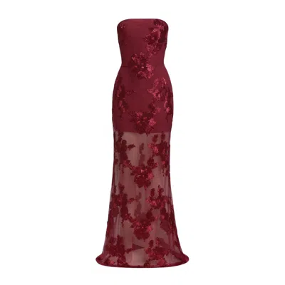 Date Boutique Women's Strapless Embroidered Floral Maxi Dress In Red