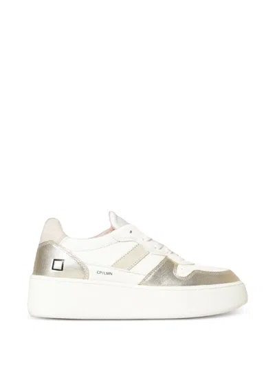 Date Court Metallic-effect Leather Sneakers In White