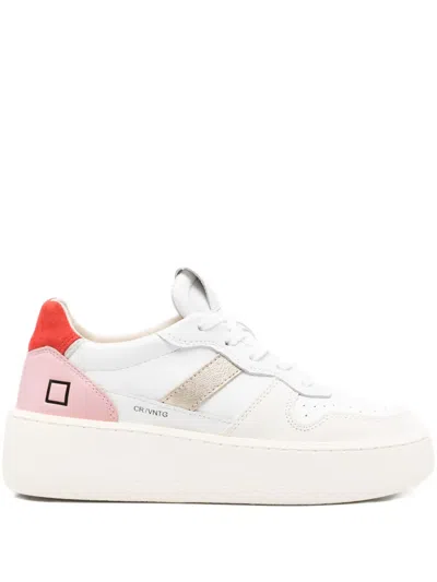 Date Court Platform Leather Sneakers In White