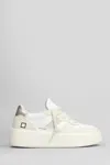 Date Court Platform Sneakers In White Leather And Fabric