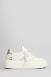 Date Court Platform Sneakers In White Leather And Fabric In White