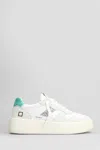 Date Court Platform Sneakers In White Leather And Fabric In Green