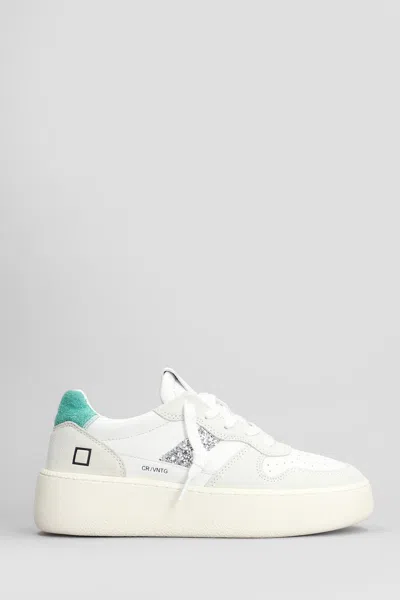 DATE COURT PLATFORM SNEAKERS IN WHITE SUEDE AND LEATHER