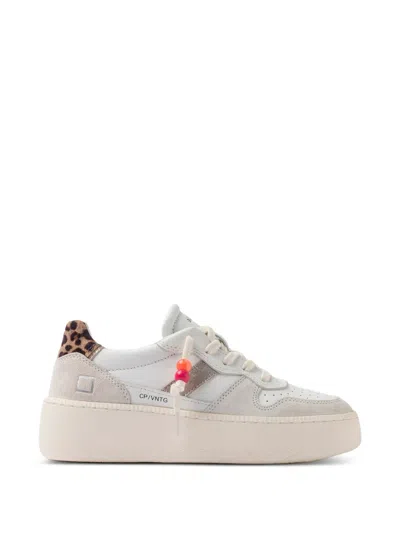 Date Court Platform Vintage Calf Sneakers In White Leopard In Multi