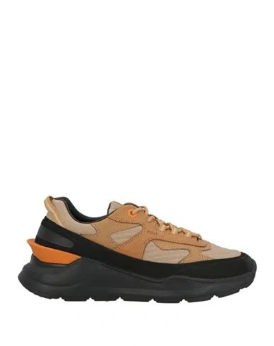 DATE D. A.T. E. MAN SNEAKERS BROWN SIZE 9 LEATHER, TEXTILE FIBERS