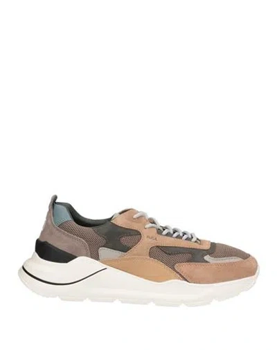 Date D. A.t. E. Man Sneakers Camel Size 8 Soft Leather, Textile Fibers In Beige