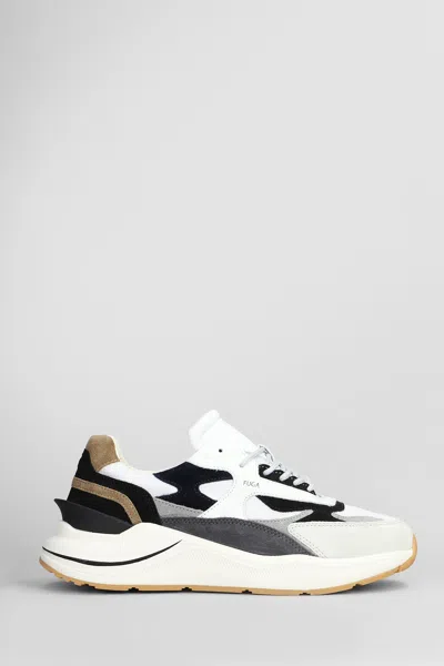 Date Fuga Sneakers In White Suede And Fabric In Multi