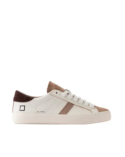 Date Low-top White Leather Sneakers With Beige Suede Accents In Neutral