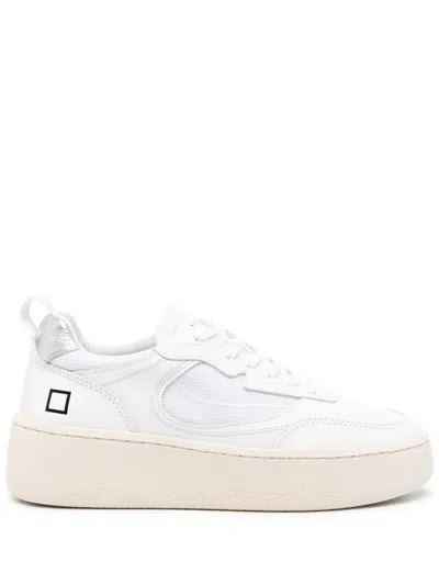 Date Mesh-panelling Leather Sneakers In White