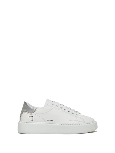 Date Sfera Womens Sneaker In Leather And Silver Heel In White-silver
