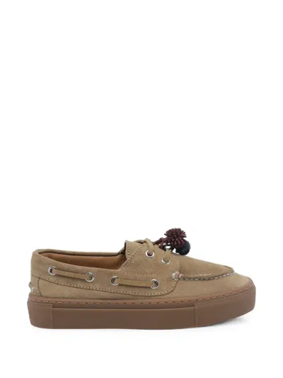 Date Suede Pompom Loafers In Brown