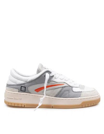 Date D.a.t.e Torneo Collar Net Leather Sneakers White And Grey In Multicolor