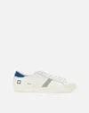 DATE D.A.T.E. HILLOW CALF LEATHER WHITE SNEAKERS WITH GREY AND BLUE ACCENTS