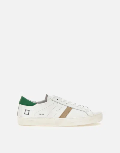 Date D.a.t.e. White Leather Sneakers With Green Detail