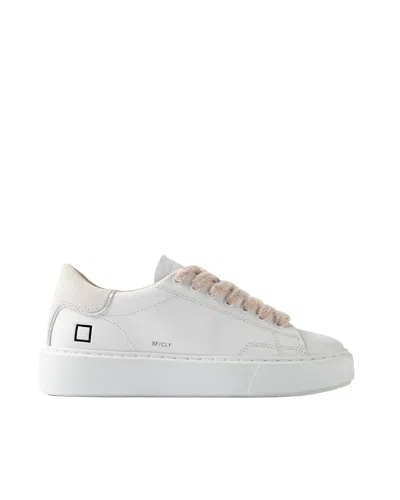 Date White Leather Low-top Sneakers With Wool-effect Laces