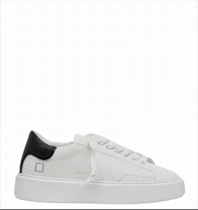 Date White Leather Sneakers With Black Suede Heel