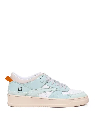 Date Logo-debossed Leather Sneaker In Aquamarine