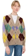 Daughter & Argyle Grandad Lambswool Cardigan Dark Natural With Yellow
