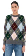 Daughter & Argyle Slouch Crewneck Sweater Grey With Pale Pink