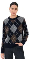 Daughter & Argyle Slouch Lambswool Crewneck Sweater Navy With Brown In Black
