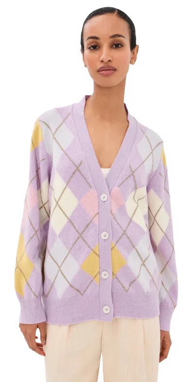 Daughter & Ava Argyle Wool Cardigan Lilac/white In Purple