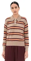Daughter & Edith Stripe Polo Sweater Dark Natural Stripe