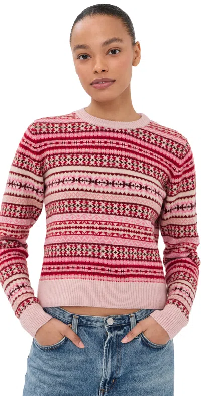 Daughter & Fair Isle Shrunken Crew Neck Sweater Pale Pink Base In Red