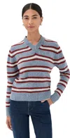 Daughter & Shetland Stripe V Neck Pale Blue Stripe In Blue