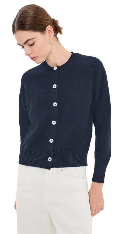 Daughter & The Ada Crewneck Wool Cardigan Dark Navy In Blue