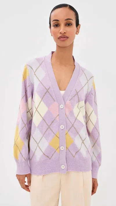 Daughter Argyle Grand Dad Cardigan In Lilac/white In Purple