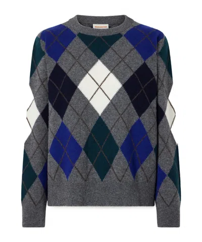 Daughter Ava Argyle Checked Wool Sweater In Gray