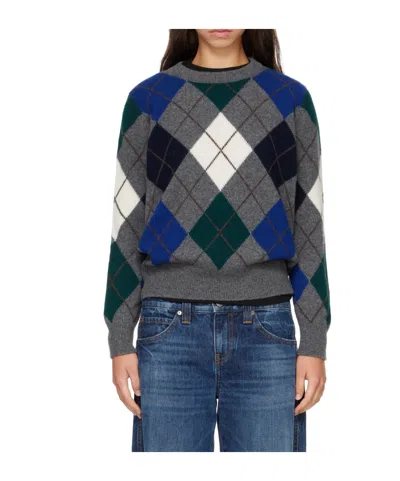 Daughter Ava Diamond-pattern Crew-neck Sweater In Gray