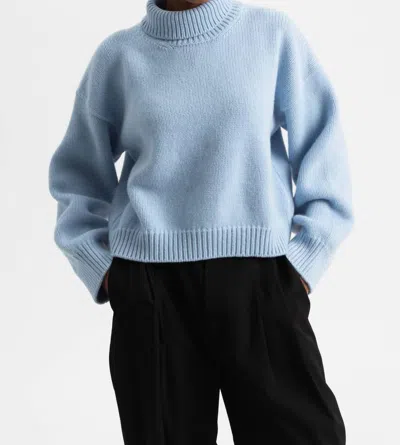 Daughter Caragh Chunky Crop High Neck Sweater In Pale Blue