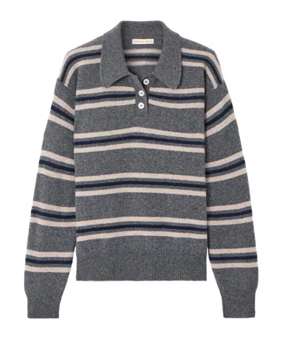 Daughter Edith Striped Wool Polo Sweater In Gray