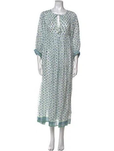 Pre-owned Daughters Of India Floral Print Long Dress In Blue