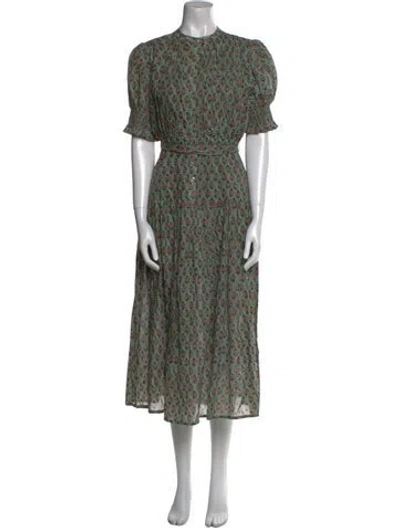 Pre-owned Daughters Of India Floral Print Long Dress In Green