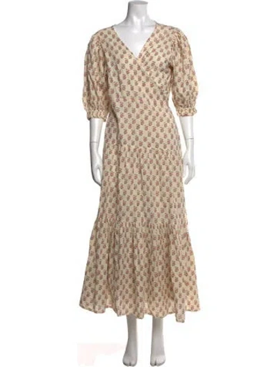 Pre-owned Daughters Of India Floral Print Long Dress In Neutral