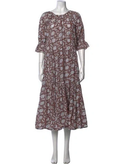 Pre-owned Daughters Of India Floral Print Long Dress In Neutral