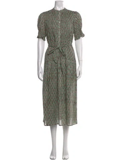 Pre-owned Daughters Of India Floral Print Midi Length Dress In Green