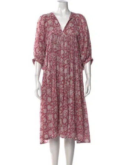 Pre-owned Daughters Of India Floral Print Midi Length Dress In Pink