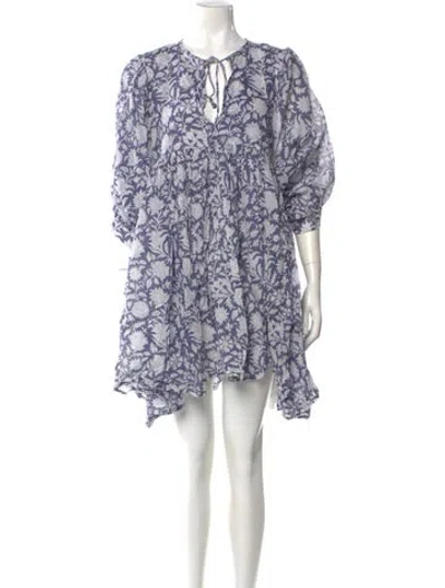 Pre-owned Daughters Of India Floral Print Mini Dress In Blue