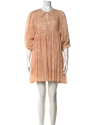 Pre-owned Daughters Of India Floral Print Mini Dress In Orange
