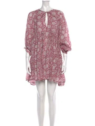 Pre-owned Daughters Of India Floral Print Mini Dress In Pink