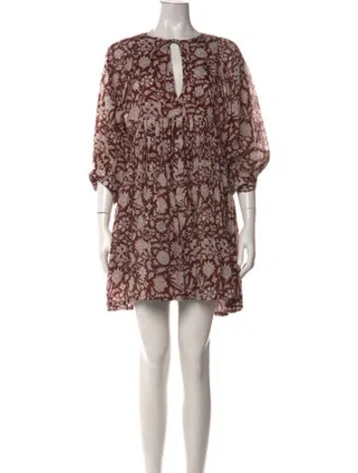 Pre-owned Daughters Of India Floral Print Mini Dress In Red