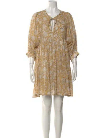 Pre-owned Daughters Of India Floral Print Mini Dress In Yellow
