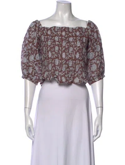 Pre-owned Daughters Of India Floral Print Square Neckline Crop Top In Multicolor