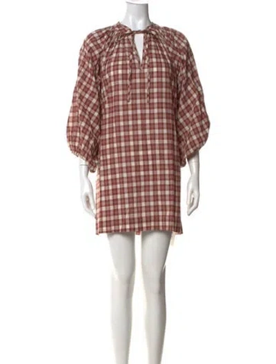 Pre-owned Daughters Of India Plaid Print Mini Dress In Brown